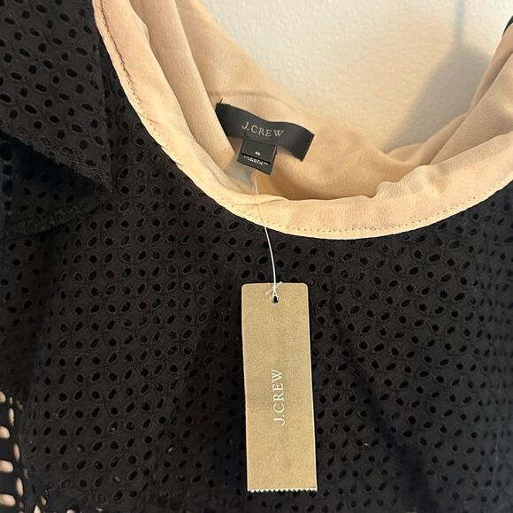 J. Crew NWT One Shoulder Black Eyelet Nude Lined Blouse Size 6 Cotton - Picture 5 of 10